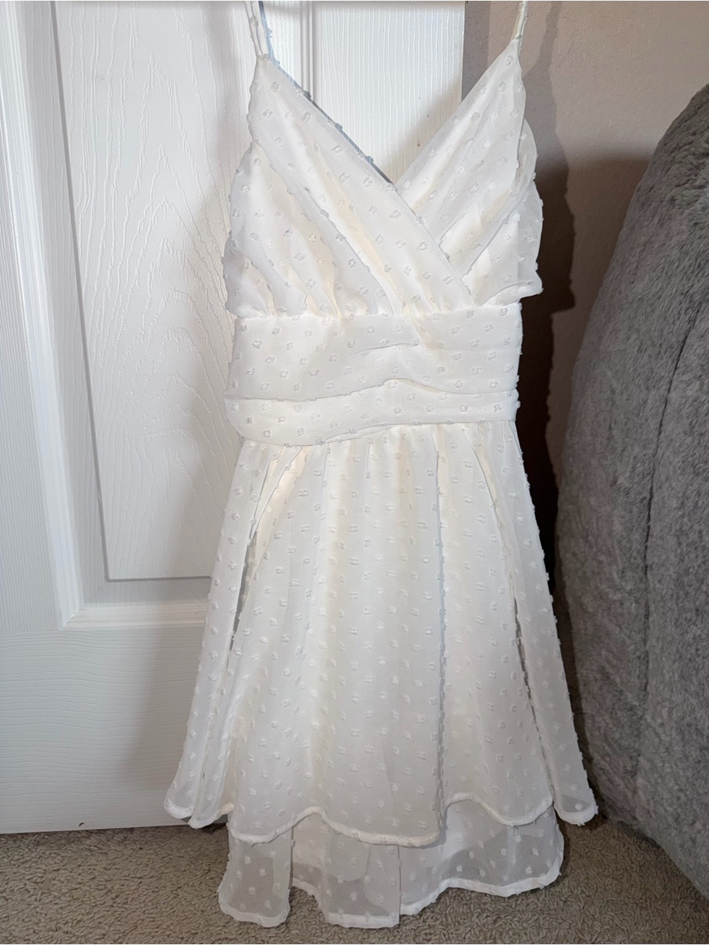Altar'd State Ivory Swiss Dot Spaghetti-Strap Mini Dress